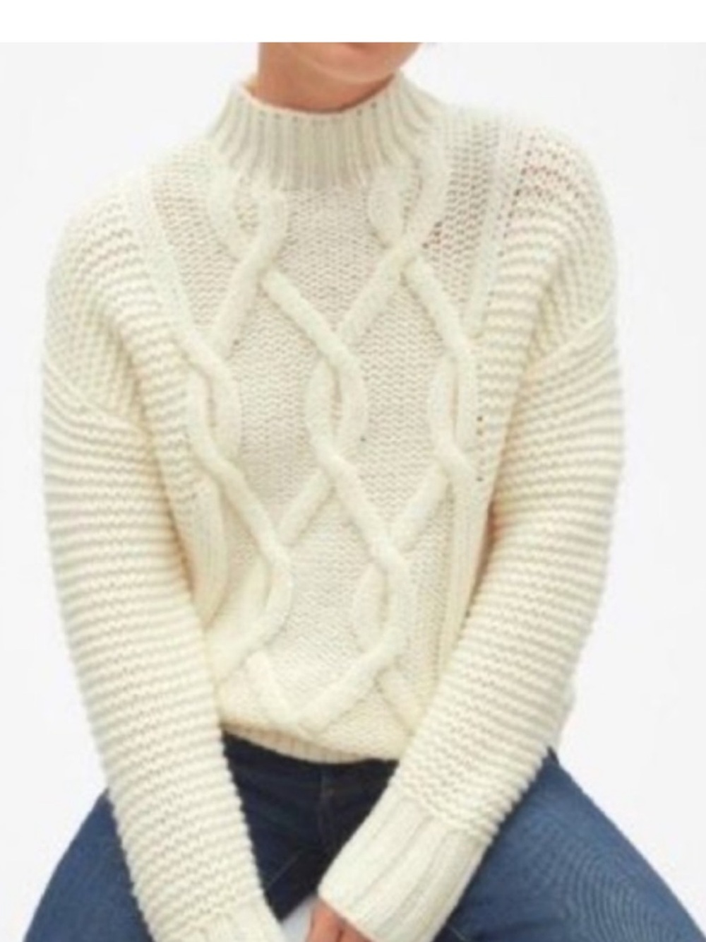 GAP Wool/Alpaca Blend Cream Cable Knit Mock Neck Sweater